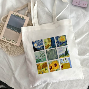 Van Gogh shopping Bag Art Oil Painting Graphic Canvas Shoulder Bag Cute Female Harajuku Ulzzang Grunge Tote Shopper Bag