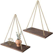 Load image into Gallery viewer, Wooden Rope Swing Wall Hanging Plant Flower Pot Tray Mounted Floating Wall Shelves Nordic Home Decoration Moredn Simple Design
