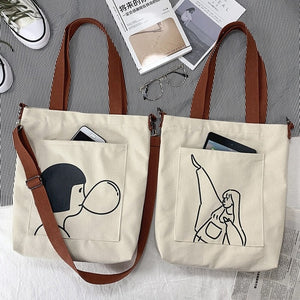 Women's Tote Bags Handbag Ladies Casual Shoulder Bag Female Cross Body Bags 2021 Cotton Cloth Shopper Bag Girl Messenger Bag