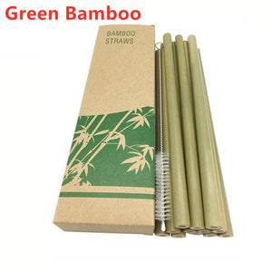 10Pcs/Set Natural Bamboo Straw Reusable Drinking Straws with Case + Clean Brush Eco-friendly Bamboo Straws Bar Tools