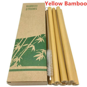 10Pcs/Set Natural Bamboo Straw Reusable Drinking Straws with Case + Clean Brush Eco-friendly Bamboo Straws Bar Tools