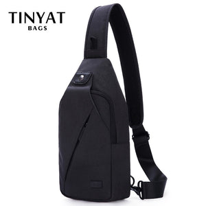 TINYAT Sling bag For 7.9 pad Black Casual Functional Men Chest Bag Pack dual earphone jack Men Shoulder Messenger Bags Pack Bag