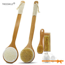 Load image into Gallery viewer, Bath Brush Natural Bristles Double-sided Dry Brush Facial Massage Boar Bristles Face Wash Brush Set Bathroom Combination Set
