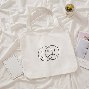 Kpop Women Canvas Bag Shopper Duality Printing Female Cotton Cloth Handbag Tote Letter Kawaii Print Reusable Shoulder Bags