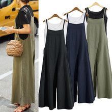 Load image into Gallery viewer, Women Strap Loose Jumpsuit Summer Casual Wide Leg Pants Solid Dungaree Bib Overalls Sleeveless Oversized Cotton Linen Jumpsuits
