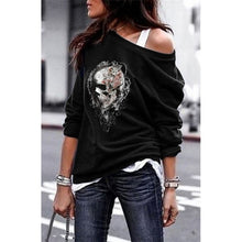 Load image into Gallery viewer, Yskkt Women&#39;s Pullover Sweatshirt Heart Printed Long Sleeve One Shoulder Tops Autumn Winter Sweat Shirts Woman Casual Top
