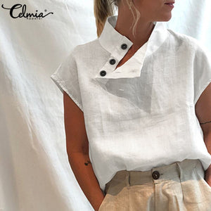 Celmia Stylish Women Shirts 2022 Summer Cotton Linen Oversized Blouses Short Sleeve Blusas Casual Loose Camisas Solid Tunic Top