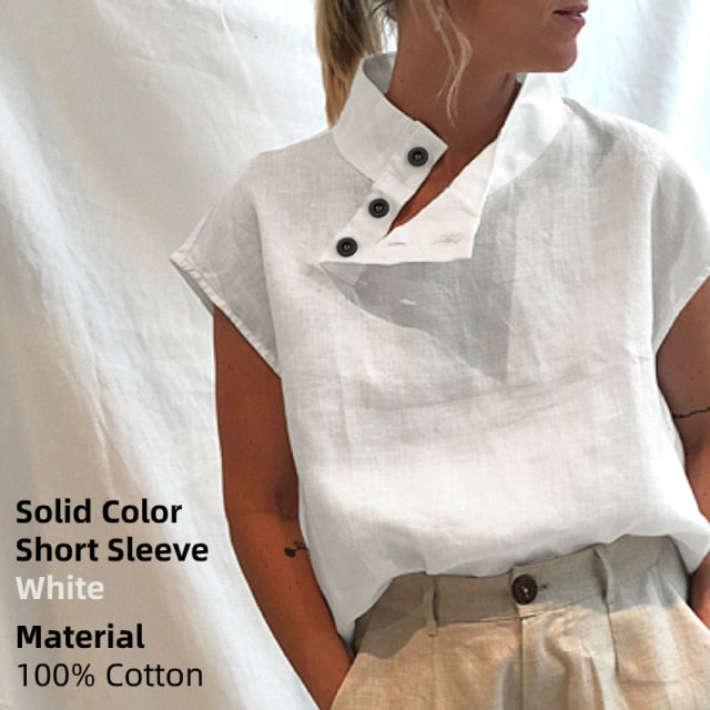 Celmia Stylish Women Shirts 2022 Summer Cotton Linen Oversized Blouses Short Sleeve Blusas Casual Loose Camisas Solid Tunic Top